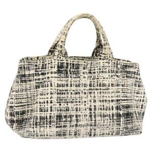 PRADA Canapa MM Hand Bag Tweed White Gold Auth ep12170